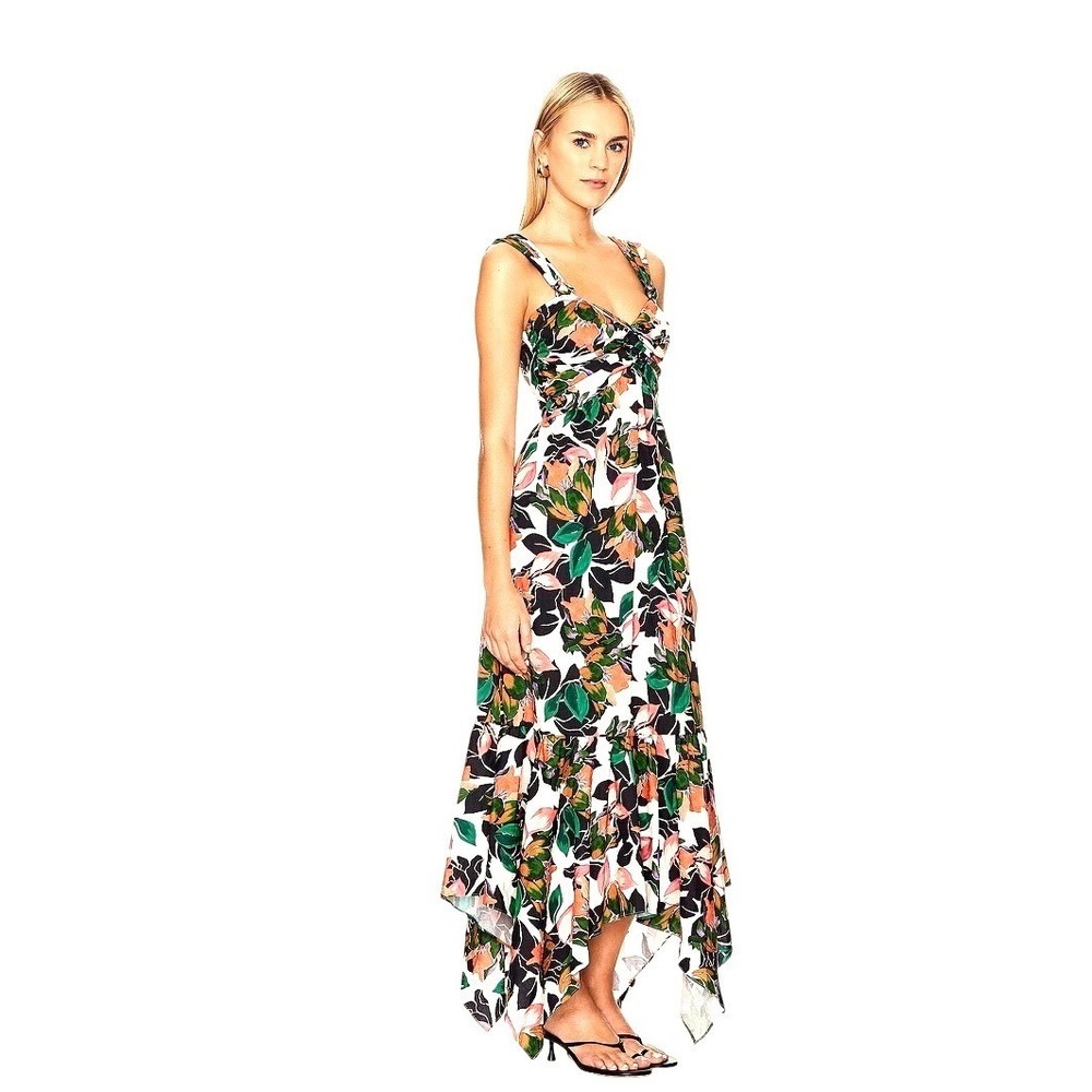MISA Los Angeles Floral Handkerchief Hem Midi‎ Dress Multicolor S NEW